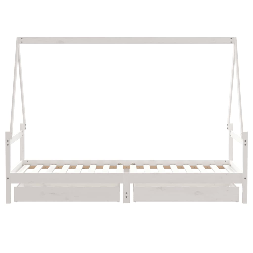 Kids Solid Wood Pine Bed Frame with Drawers