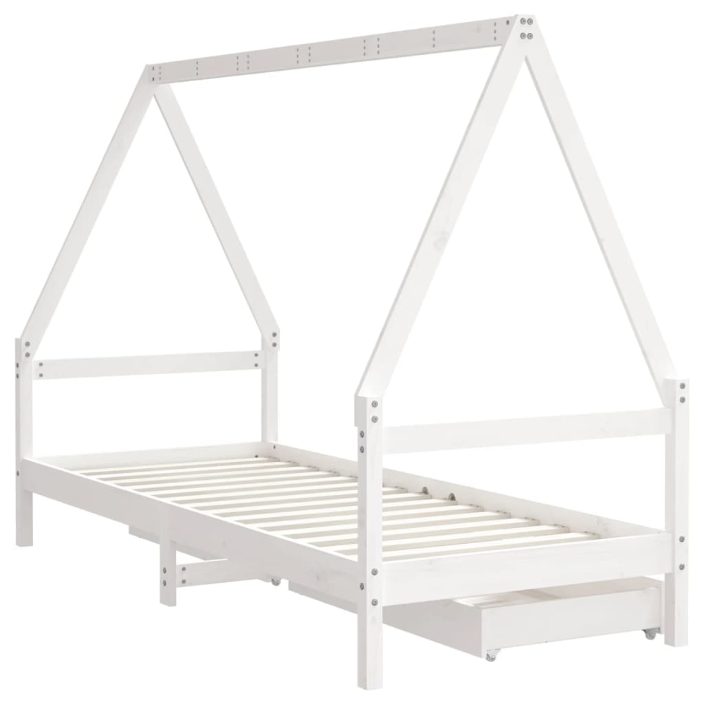 Kids Solid Wood Pine Bed Frame with Drawers
