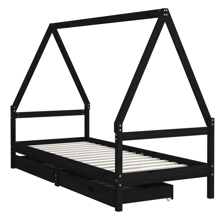 Kids Solid Wood Pine Bed Frame with Drawers