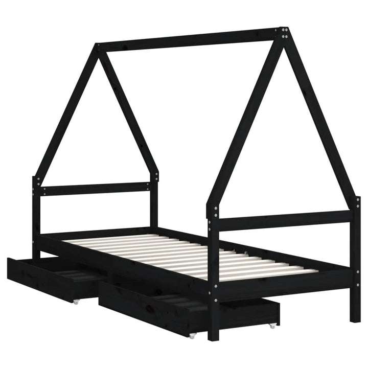 Kids Solid Wood Pine Bed Frame with Drawers