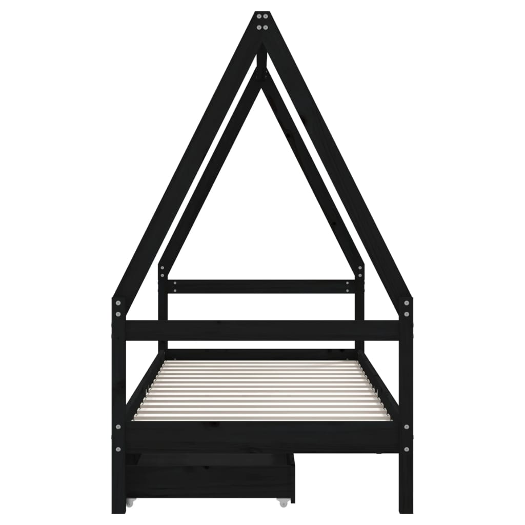 Kids Solid Wood Pine Bed Frame with Drawers