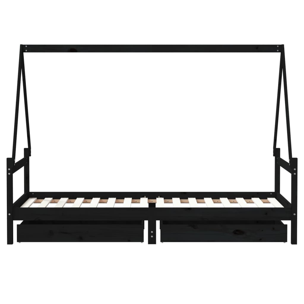 Kids Solid Wood Pine Bed Frame with Drawers