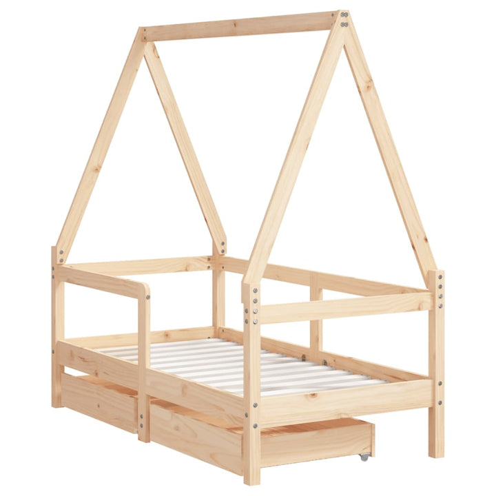 Kids Solid Wood Pine Bed Frame with Drawers