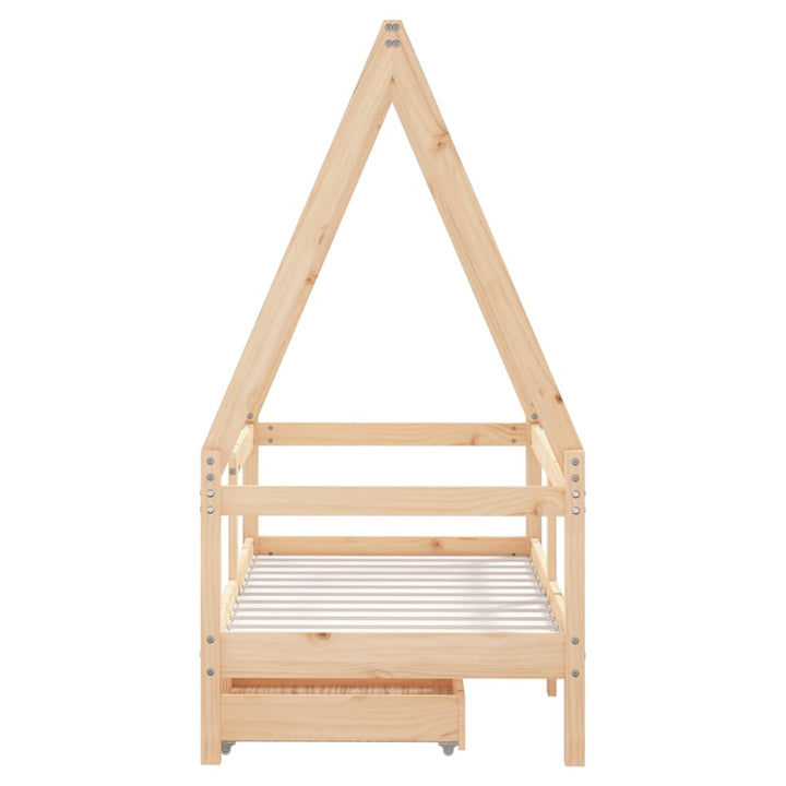 Kids Solid Wood Pine Bed Frame with Drawers