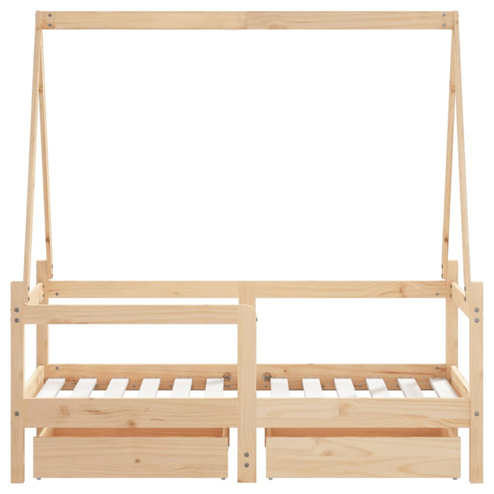 Kids Solid Wood Pine Bed Frame with Drawers