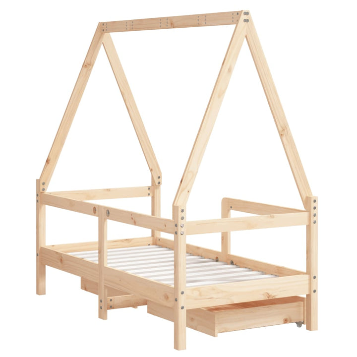 Kids Solid Wood Pine Bed Frame with Drawers