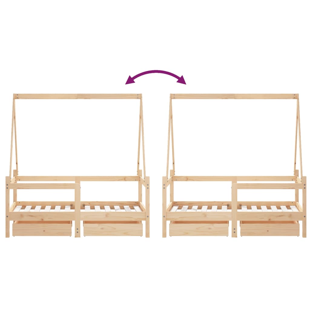 Kids Solid Wood Pine Bed Frame with Drawers