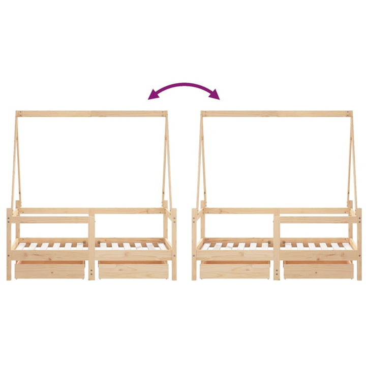 Kids Solid Wood Pine Bed Frame with Drawers