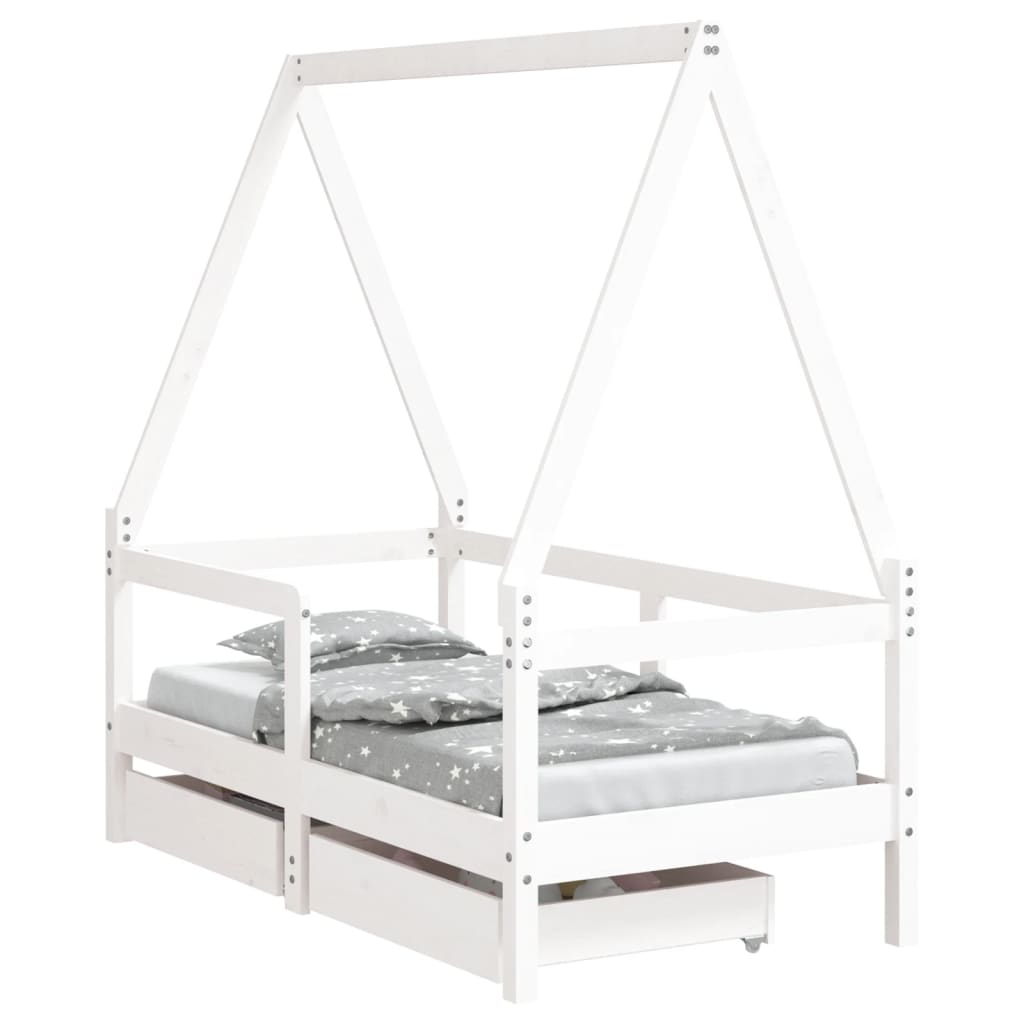 Kids Solid Wood Pine Bed Frame with Drawers