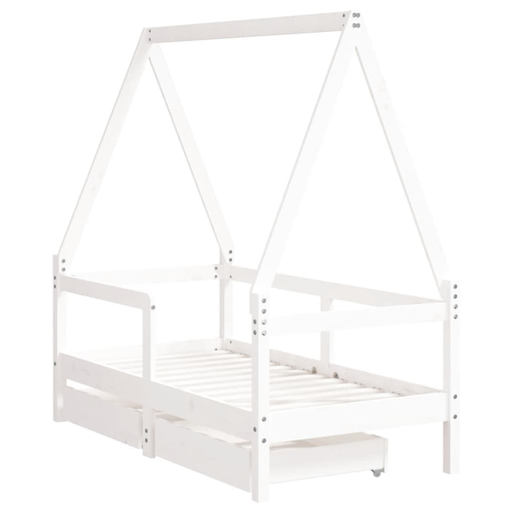 Kids Solid Wood Pine Bed Frame with Drawers