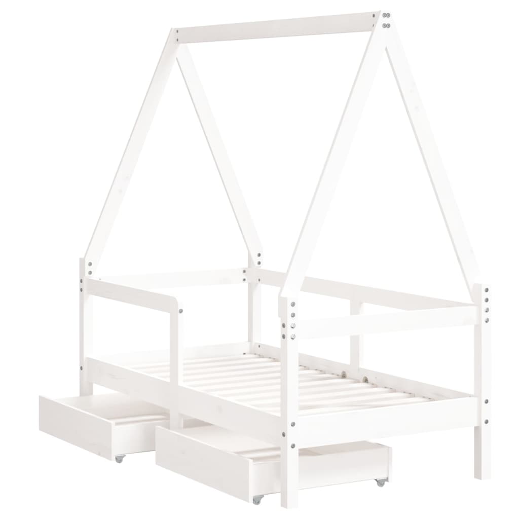 Kids Solid Wood Pine Bed Frame with Drawers