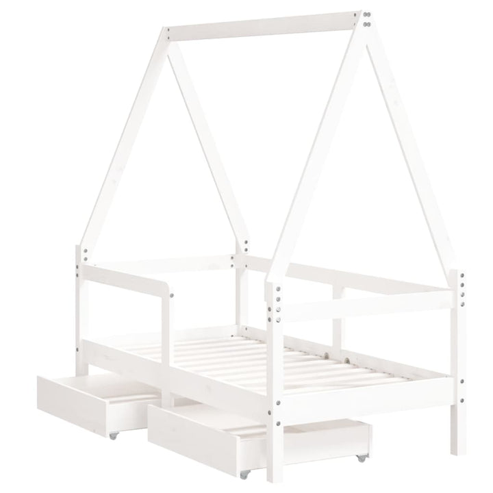 Kids Solid Wood Pine Bed Frame with Drawers