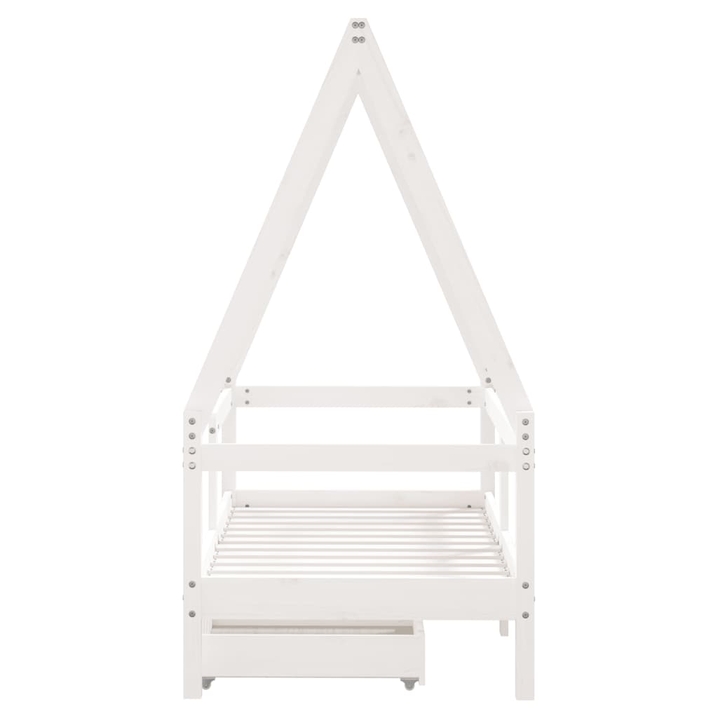 Kids Solid Wood Pine Bed Frame with Drawers
