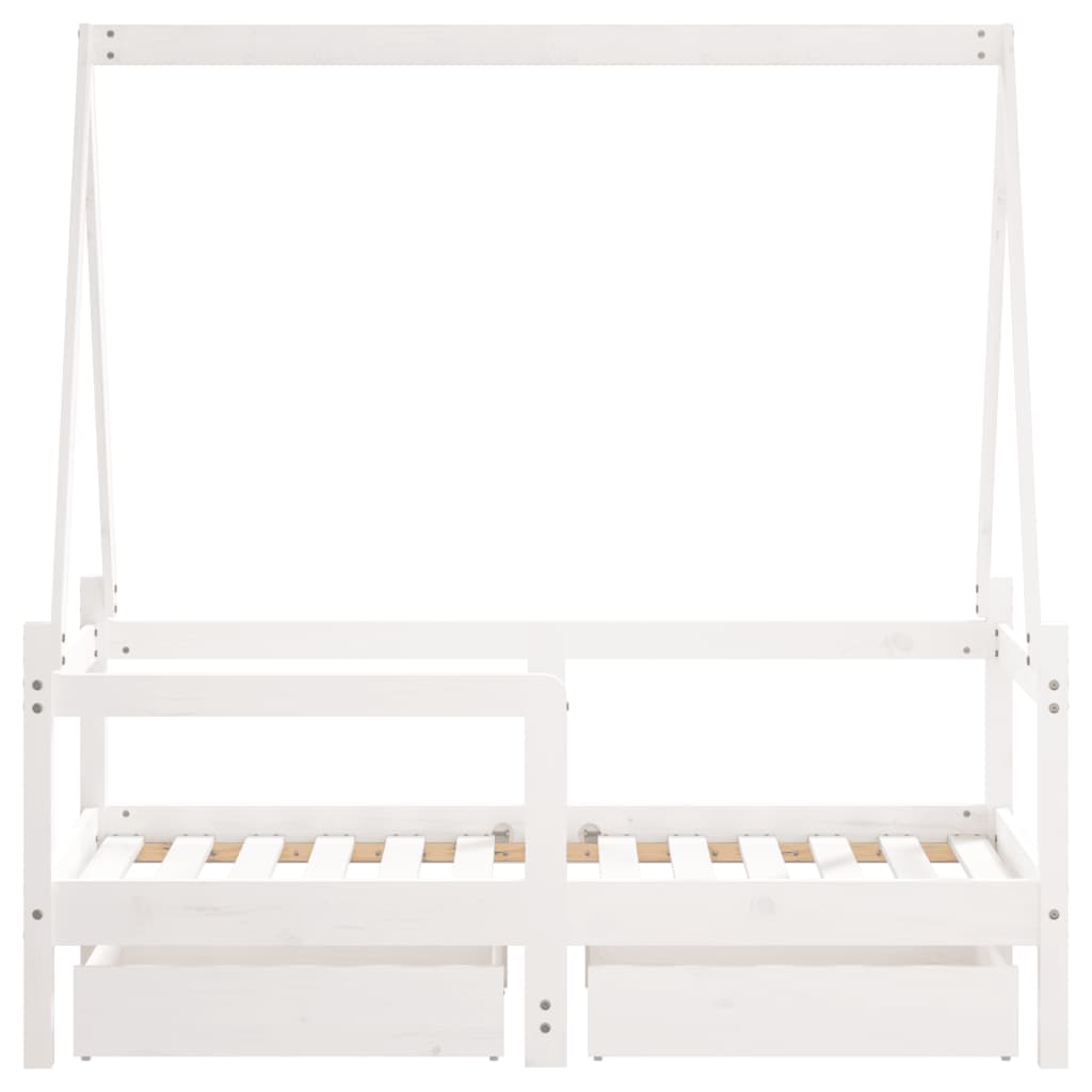Kids Solid Wood Pine Bed Frame with Drawers