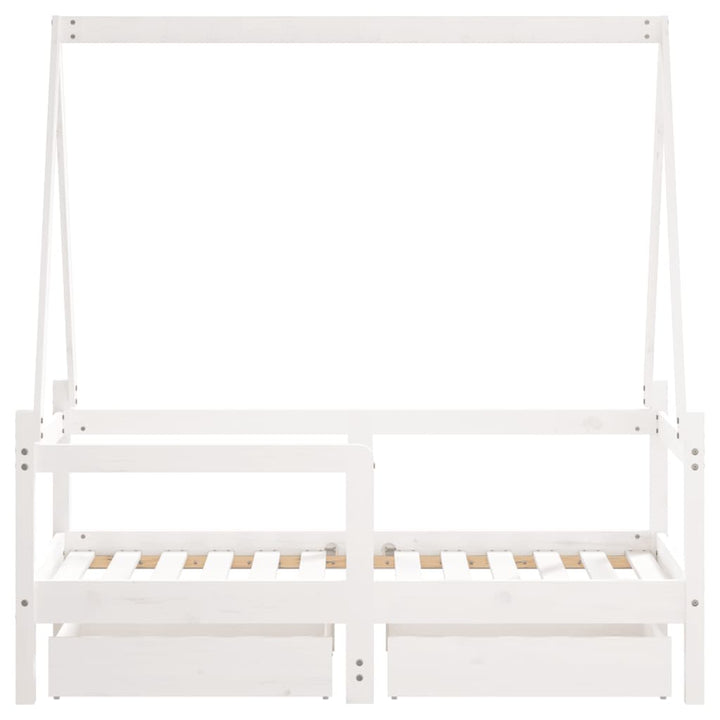 Kids Solid Wood Pine Bed Frame with Drawers