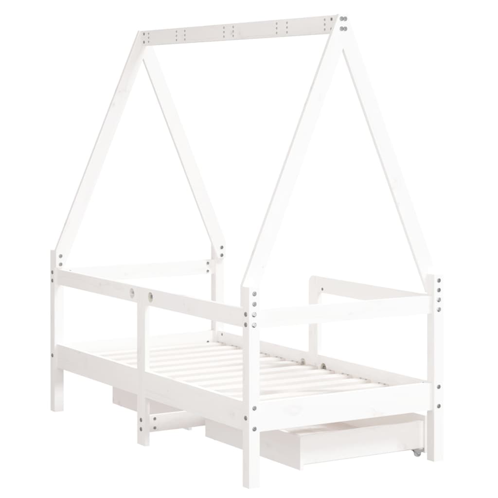 Kids Solid Wood Pine Bed Frame with Drawers