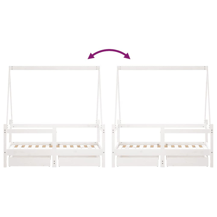 Kids Solid Wood Pine Bed Frame with Drawers