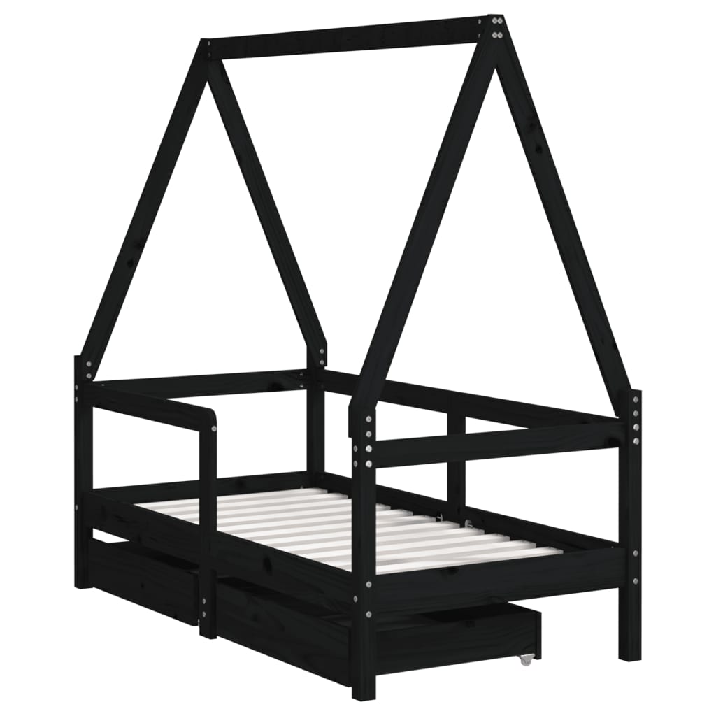 Kids Solid Wood Pine Bed Frame with Drawers