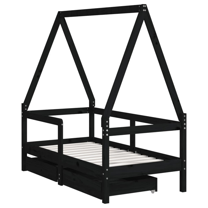 Kids Solid Wood Pine Bed Frame with Drawers