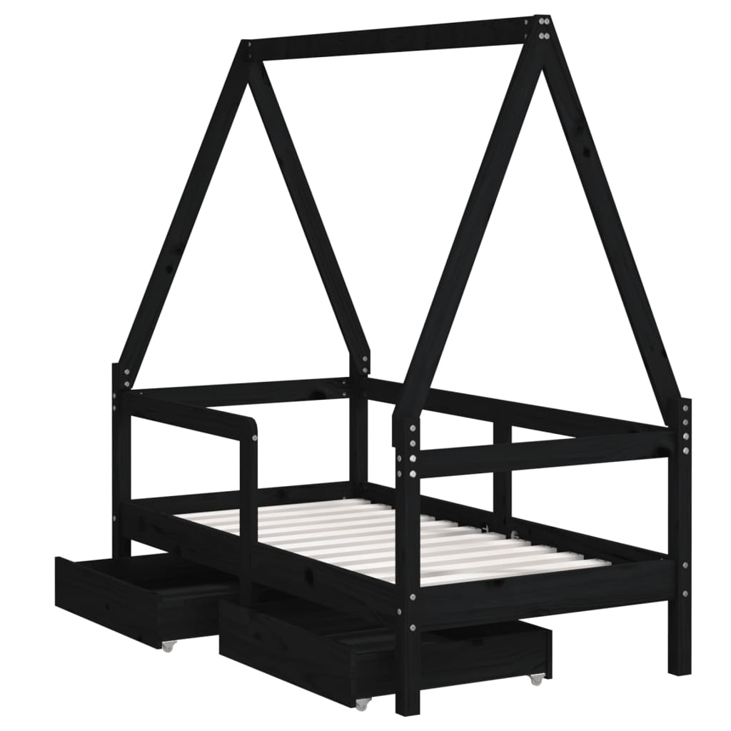 Kids Solid Wood Pine Bed Frame with Drawers