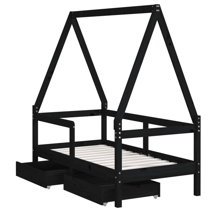 Kids Solid Wood Pine Bed Frame with Drawers