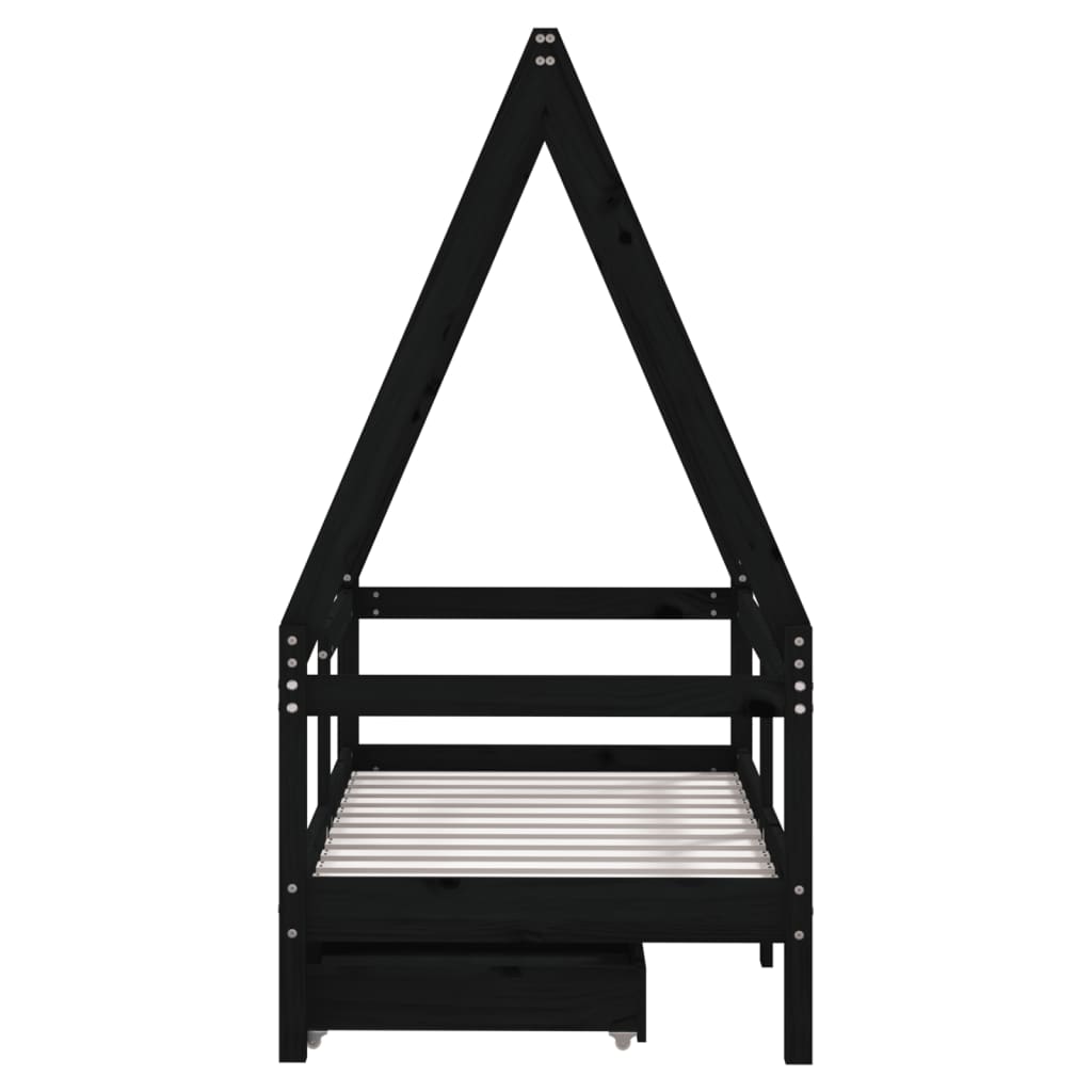 Kids Solid Wood Pine Bed Frame with Drawers