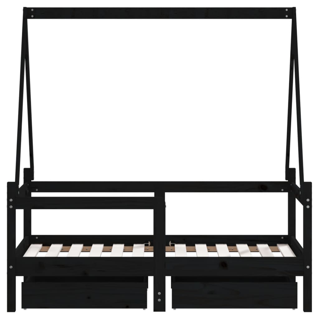 Kids Solid Wood Pine Bed Frame with Drawers