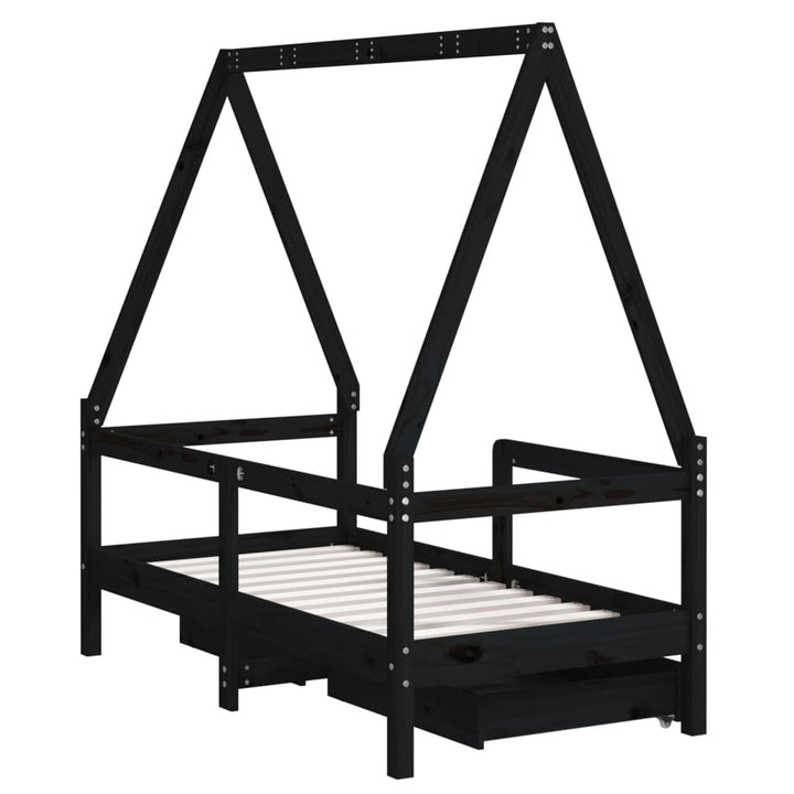 Kids Solid Wood Pine Bed Frame with Drawers