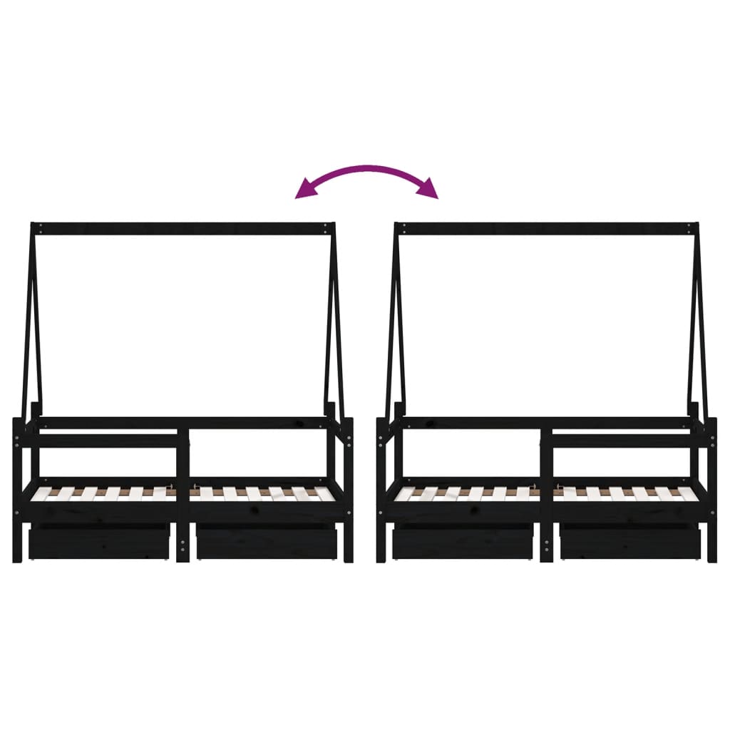 Kids Solid Wood Pine Bed Frame with Drawers