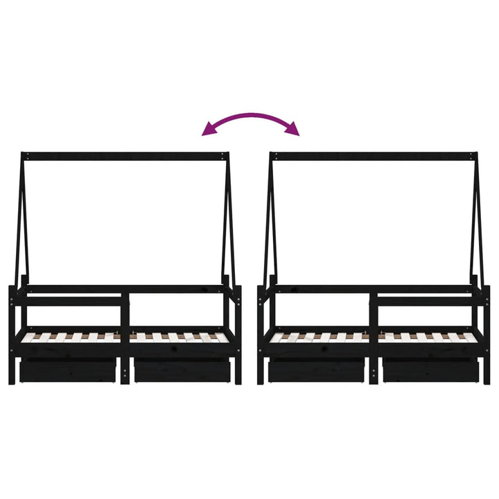 Kids Solid Wood Pine Bed Frame with Drawers