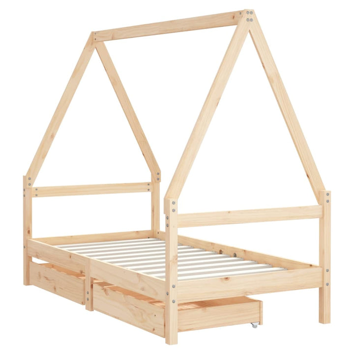 Kids Solid Wood Pine Bed Frame with Drawers