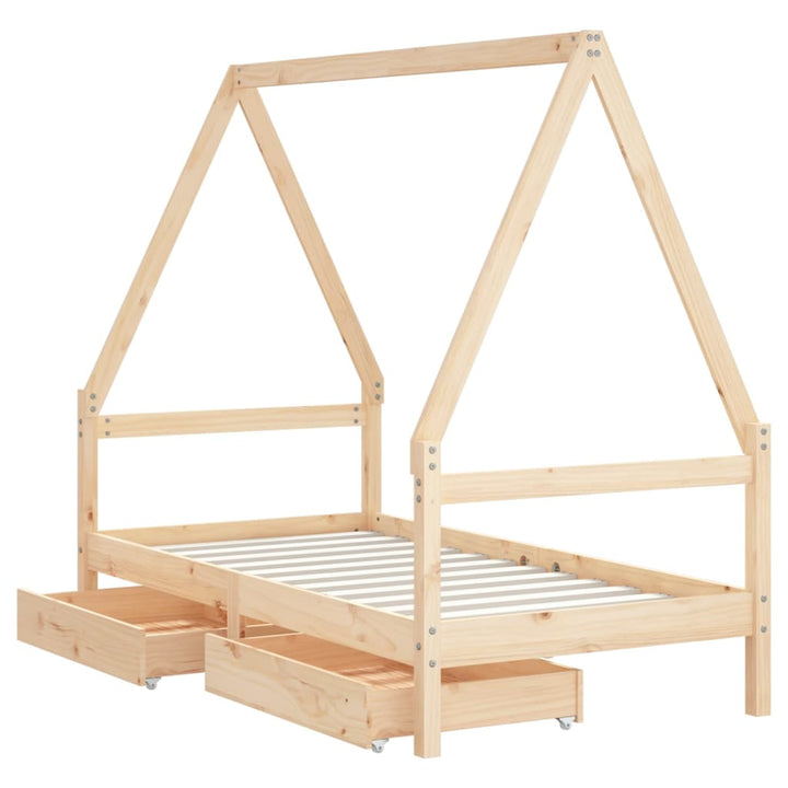 Kids Solid Wood Pine Bed Frame with Drawers