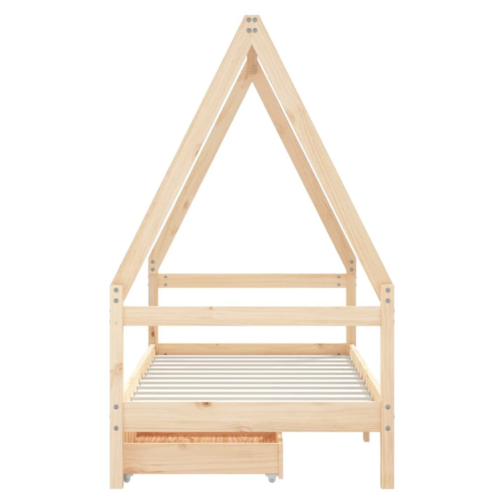 Kids Solid Wood Pine Bed Frame with Drawers