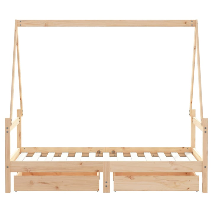 Kids Solid Wood Pine Bed Frame with Drawers