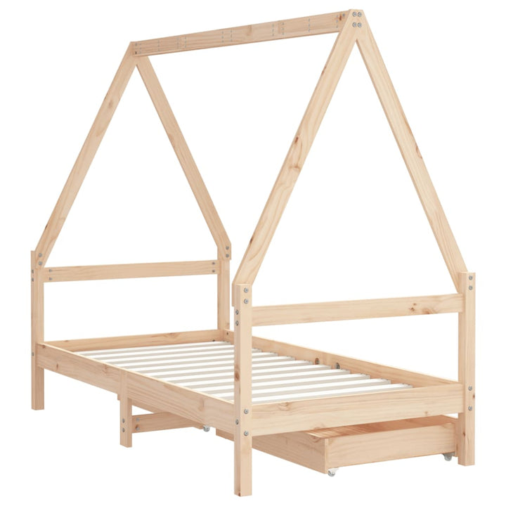Kids Solid Wood Pine Bed Frame with Drawers