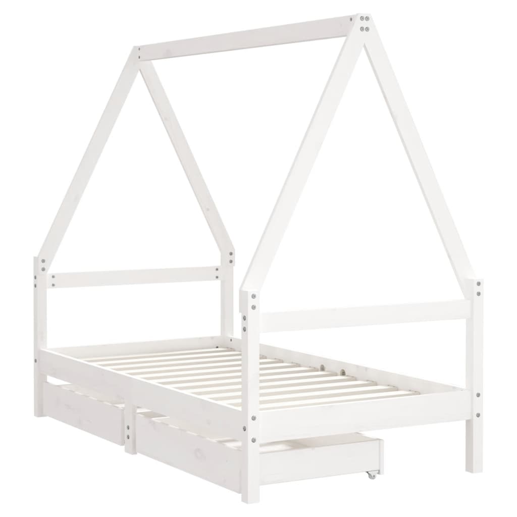 Kids Solid Wood Pine Bed Frame with Drawers