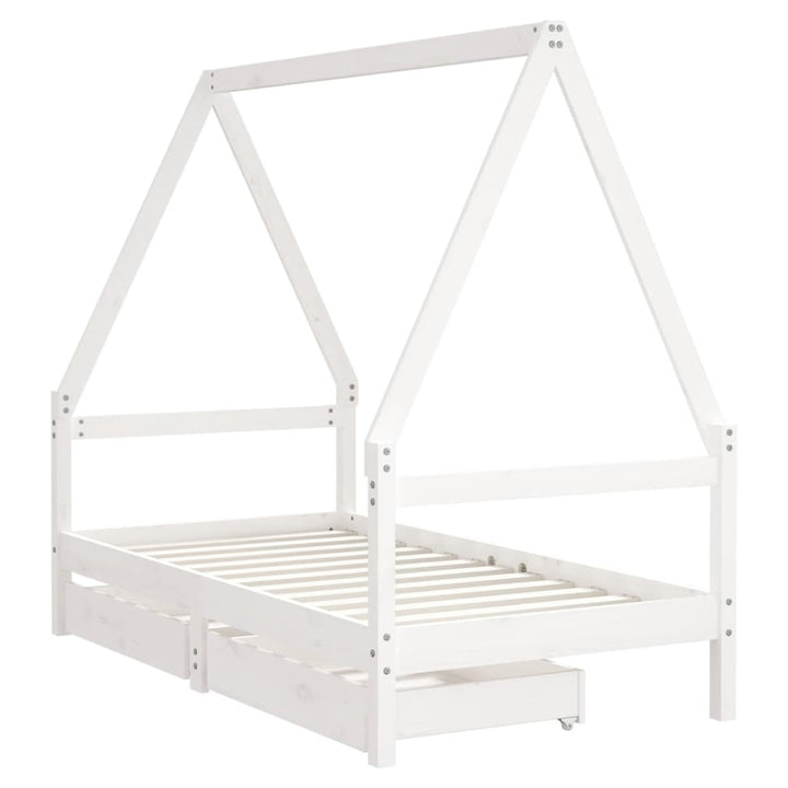 Kids Solid Wood Pine Bed Frame with Drawers