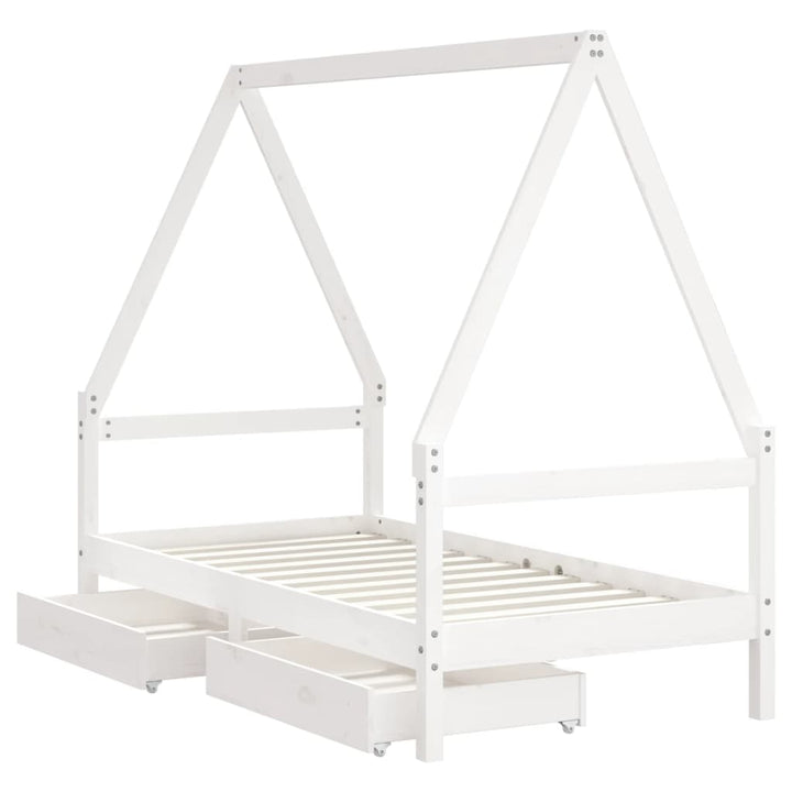 Kids Solid Wood Pine Bed Frame with Drawers