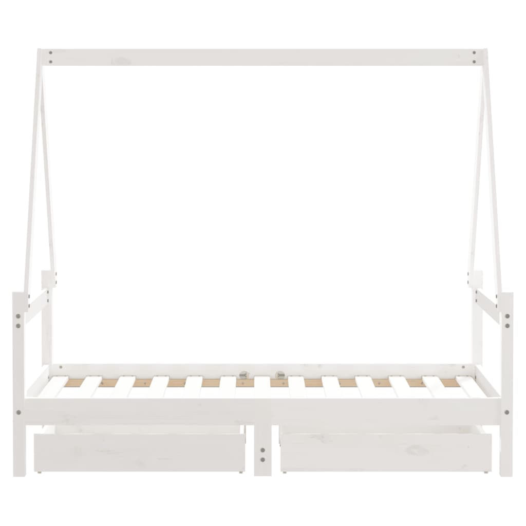 Kids Solid Wood Pine Bed Frame with Drawers