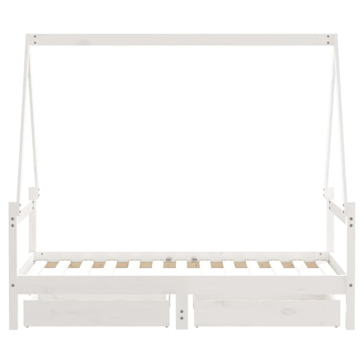 Kids Solid Wood Pine Bed Frame with Drawers