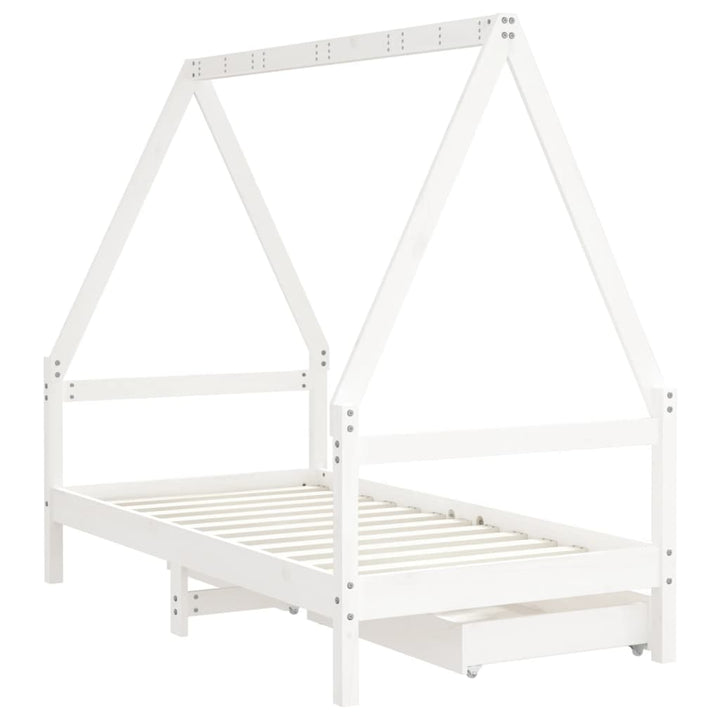 Kids Solid Wood Pine Bed Frame with Drawers