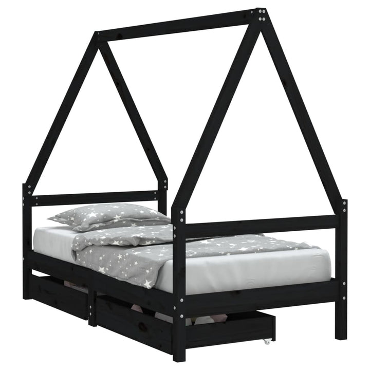 Kids Solid Wood Pine Bed Frame with Drawers