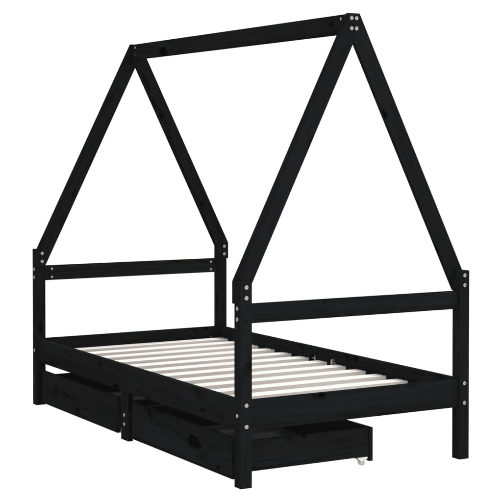 Kids Solid Wood Pine Bed Frame with Drawers