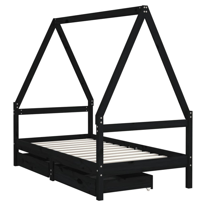 Kids Solid Wood Pine Bed Frame with Drawers