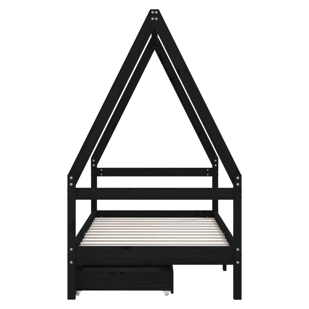 Kids Solid Wood Pine Bed Frame with Drawers