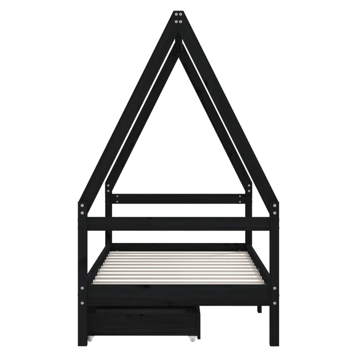 Kids Solid Wood Pine Bed Frame with Drawers