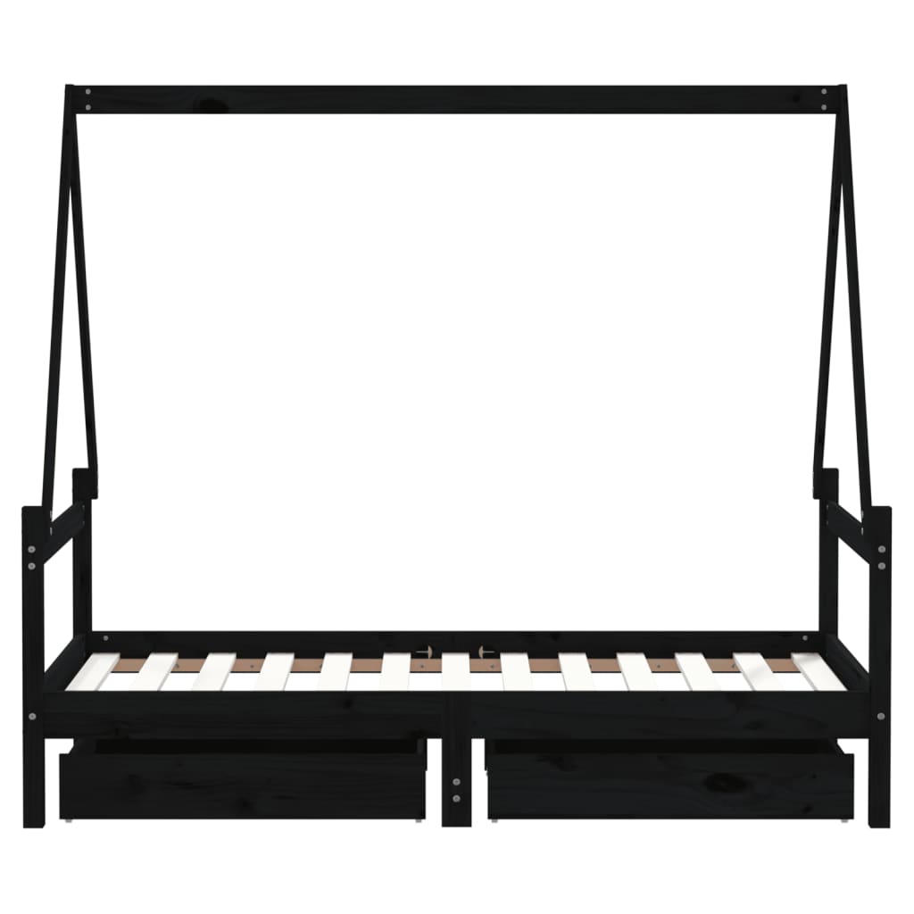 Kids Solid Wood Pine Bed Frame with Drawers