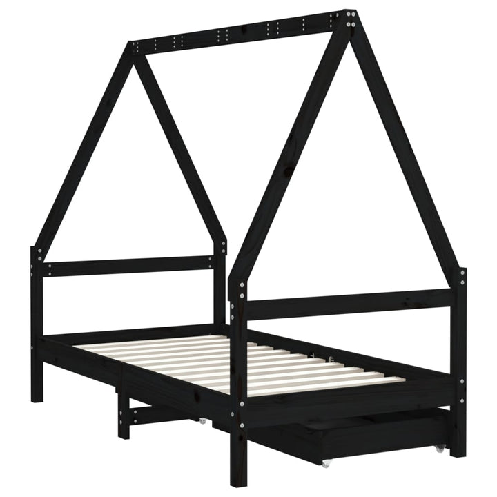 Kids Solid Wood Pine Bed Frame with Drawers