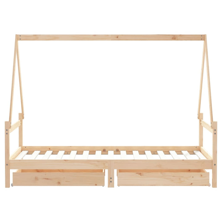 Kids Solid Wood Pine Bed Frame with Drawers