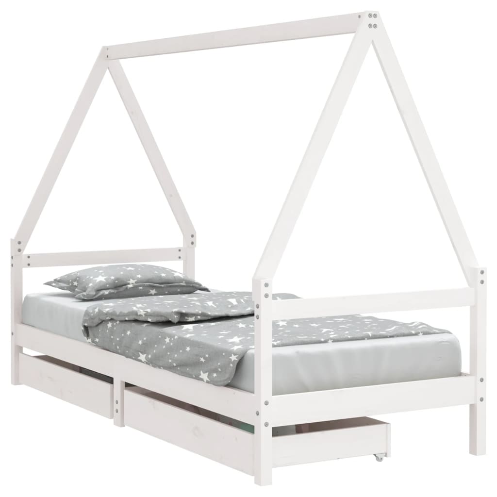 Kids Solid Wood Pine Bed Frame with Drawers
